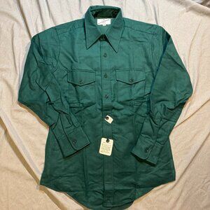 NOS True Vintage Macy's Mens Store Green Brushed Cotton Flannel Shirt Sz Medium